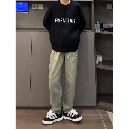 新款网红刺绣1977牛仔裤男款宽松百搭直筒长裤ins高街潮美式裤子