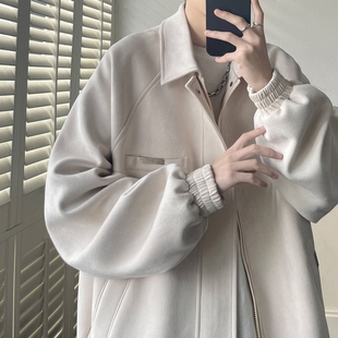 麂皮绒外套男生秋冬季 高级感痞帅炸街潮牌青少年宽松休闲翻领夹克