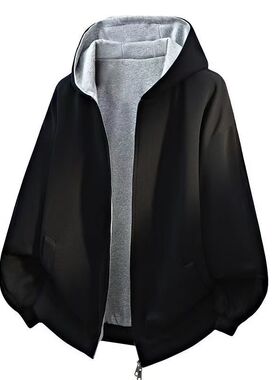 拉链连帽日系纯色简约复古休闲开衫男女同款基础卫衣外套潮