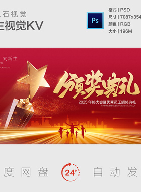 金红色奖杯颁奖典礼年终表彰大会筑梦前行主视觉画面背景展板KV