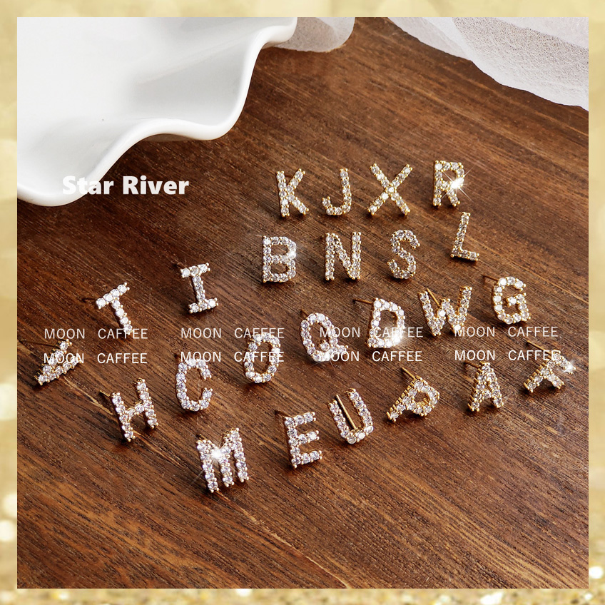镶锆石26个字母耳钉定制你的名字