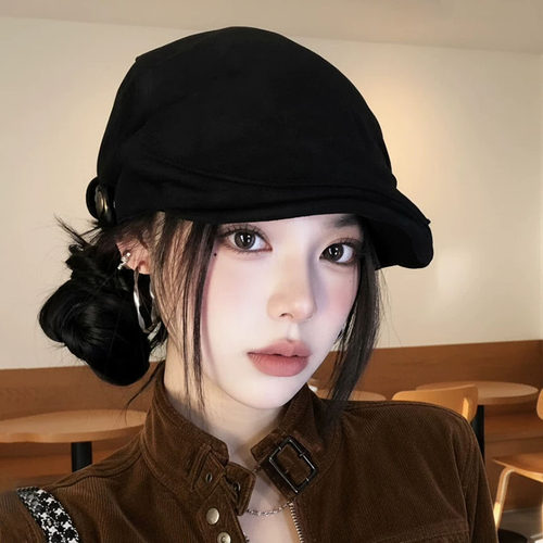 老钱风复古文艺贝雷帽女2026款大头围前进帽子报童帽麂皮绒显脸小