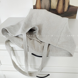 实用超大容量亚麻手提帆布包休闲慵懒风托特包经典百搭厚实单肩包