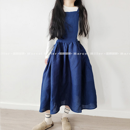森系小众设计感亚麻背带裙