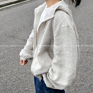 汉麻连帽棒球服外套 双层天然麻料宽松有型 秋季休闲加厚百搭上衣