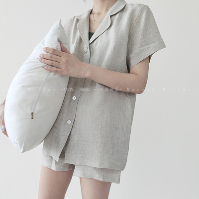 汉麻短袖短裤睡衣套装