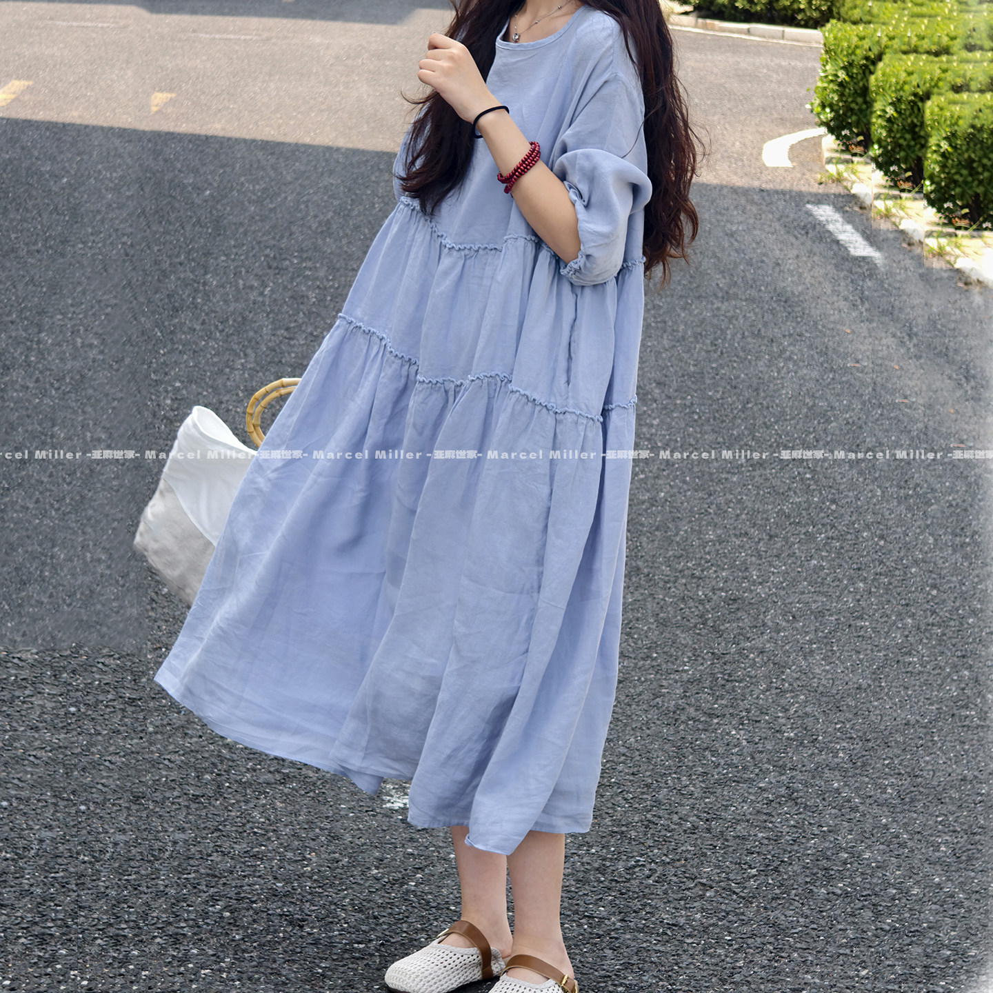 21支细腻蓝色汉麻薄款连衣裙