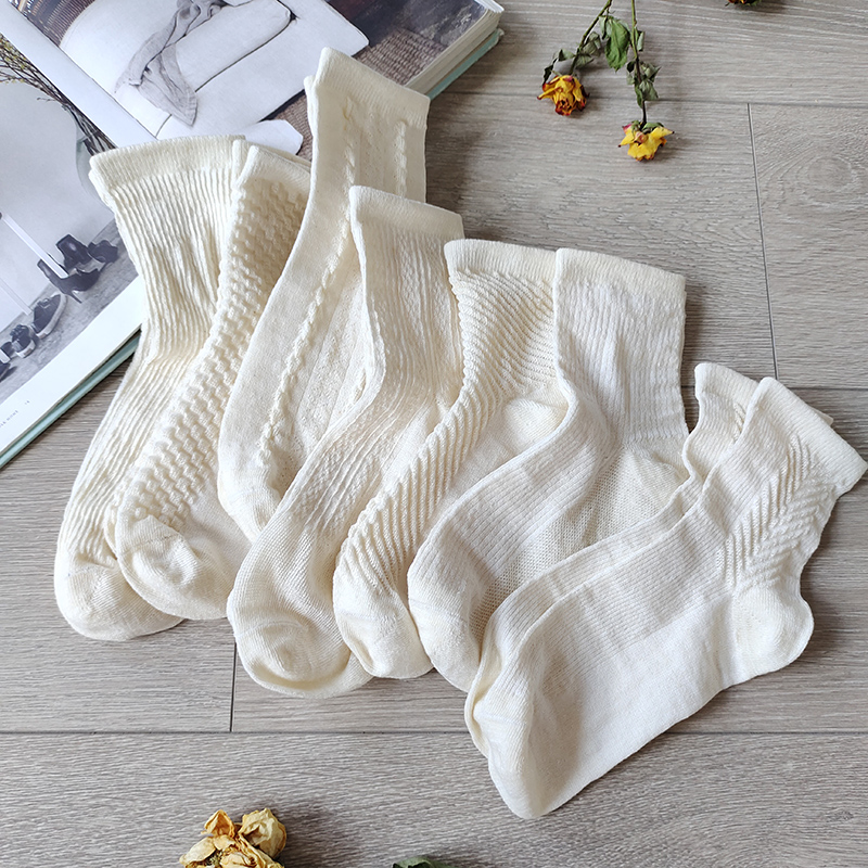 亚麻男女款提花休闲风高筒袜子