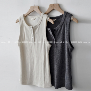 舒适弹力内搭外穿无袖 秋冬显瘦打底衫 上衣 纽扣背心 汉麻加厚修身