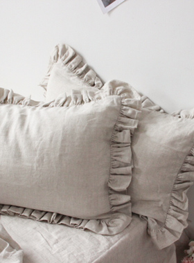 微瑕特价清仓 百分百亚麻 汉麻枕巾荷叶边鱼尾款枕套普通款抱枕套