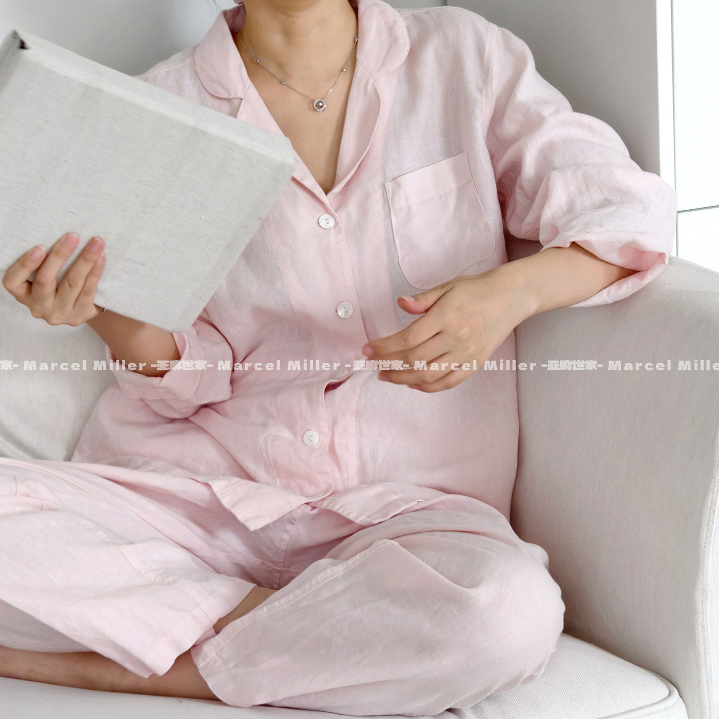 日式 纯亚麻家居服女款套装 水洗100%汉麻长裤睡衣 透气舒爽 抑菌
