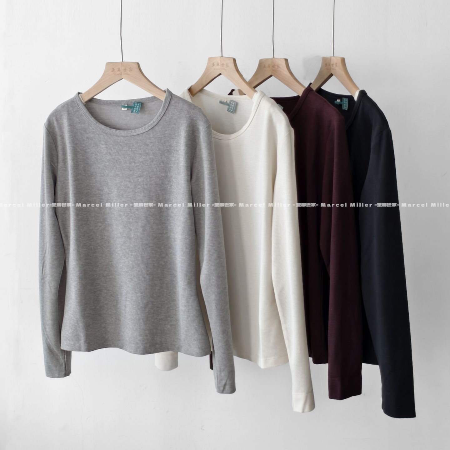 汉麻修身长袖正肩圆领微弹打底衫