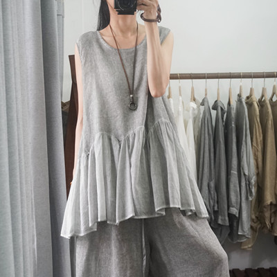 晨语纯苎麻大码宽松背心吊带