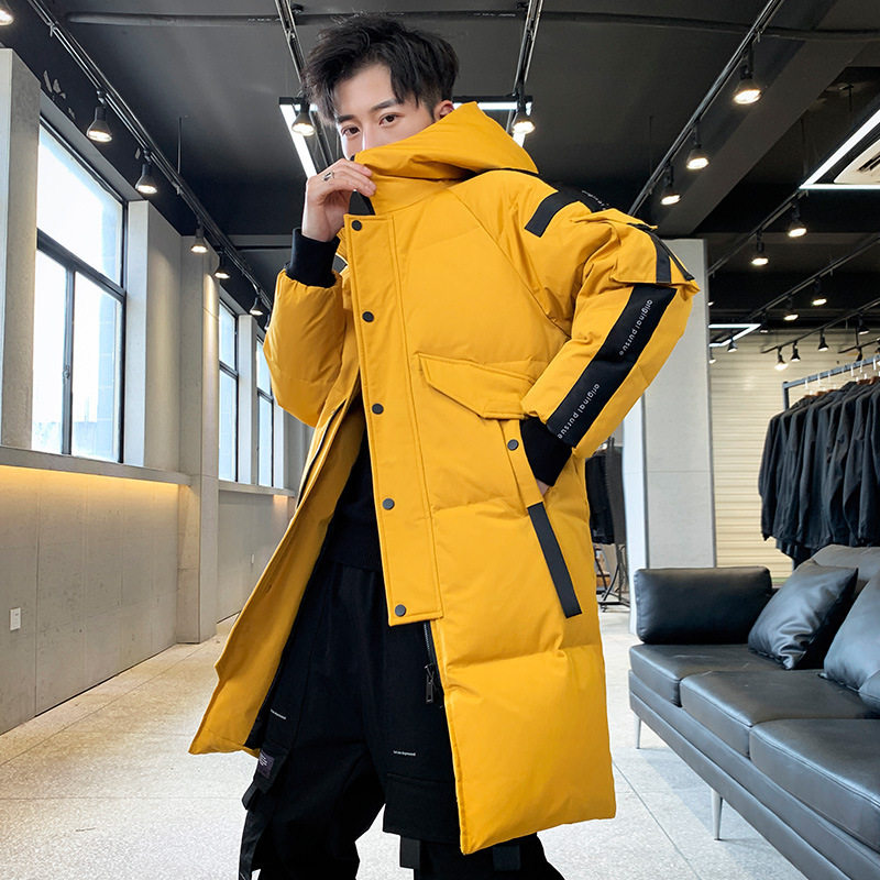 2025新款男女情侣户外中长款羽绒服韩版工装连帽加厚织带外贸