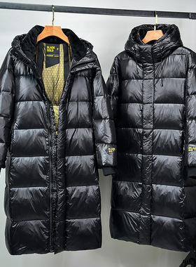 长加厚情侣外套鹅绒派克服24黑金羽中长款羽绒服冬季工装定制logo