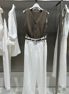 商场同款休闲莱赛尔亚麻混纺V领无袖针织开衫马甲125250TC315