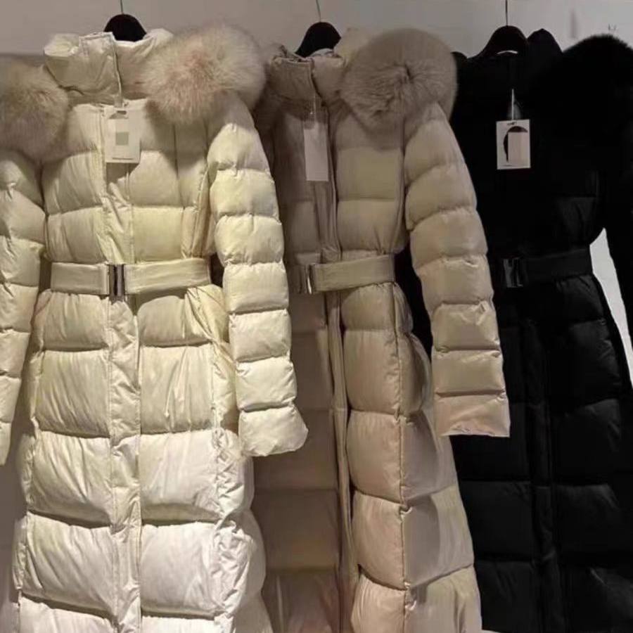 现~韩国东大门元*单连帽保暖狐狸毛领长款保暖收腰显瘦羽绒服外套