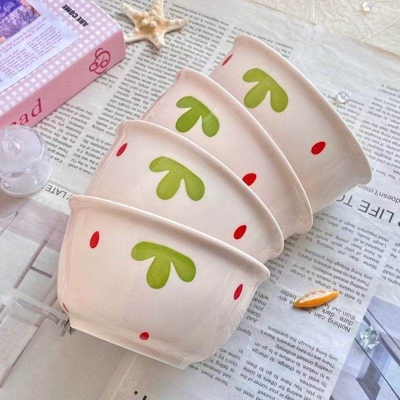 奶油粉草莓4.5英寸米饭碗家用碗陶瓷釉下彩餐具网红米饭碗家庭装,餐饮具,碗,淘宝优惠券,粉丝福利购,淘宝优惠卷