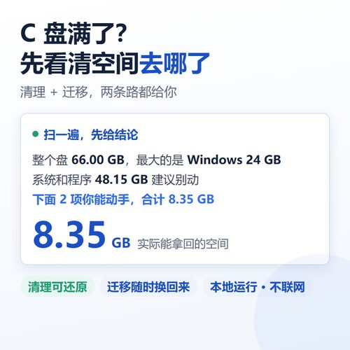 C盘清理+迁移两条路，删错能还原