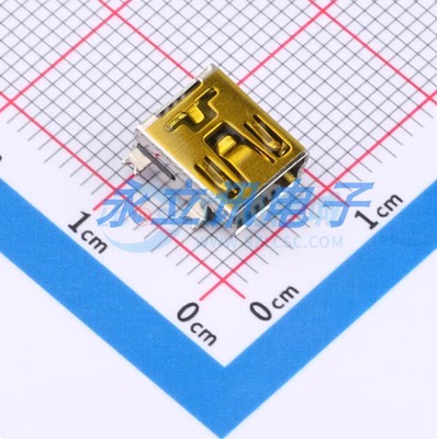 MINI-501 USB 2.0连接器 Mini-B母 卧贴 5P四脚全贴 带柱 LCP黑胶