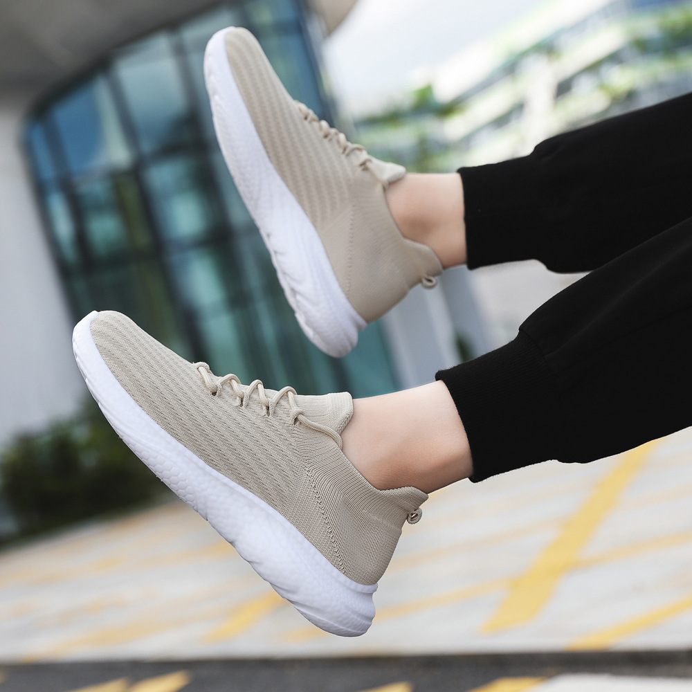 飞织男鞋夏季新款厚底显高透气休闲鞋子低帮一脚蹬简约时尚运动鞋