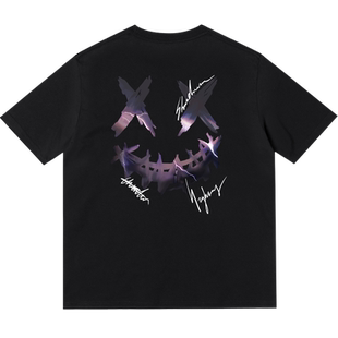 初夏新款短袖t恤男女自然景色涂鸦笑脸国潮半袖港味嘻哈情侣夏装