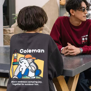 Coleman日系联名可爱拥抱狗狗圆领卫衣女25年秋季新款户外情侣装