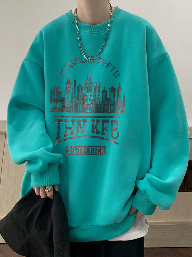 봄 가을 남성용 아메리칸 헤비급 라운드 넥 화이트 스웨트 셔츠 새로운 복고풍 트렌디 브랜드 캐주얼 플러스 사이즈 남아용 상의