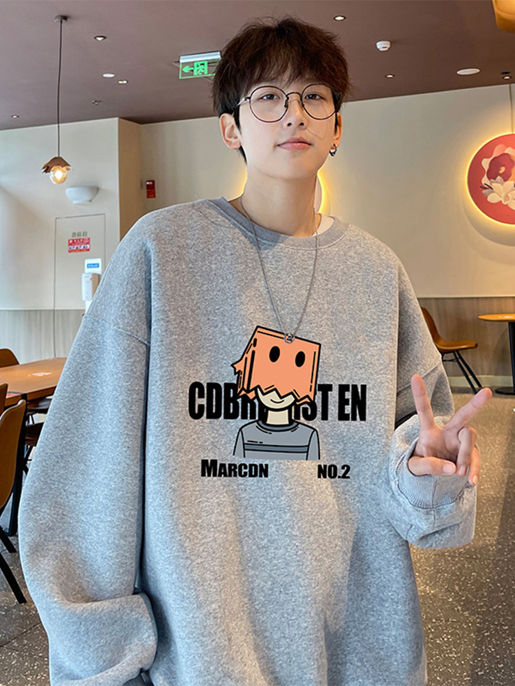 남성용 미국 라운드 넥 스웨트 셔츠 봄 가을 2024 새로운 캐주얼 루즈 홍콩 트렌드 브랜드 후드리스 풀오버 탑