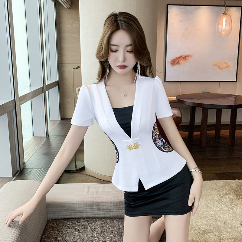 足浴足疗技师工作服女V领短袖修身气质套装酒店制服沐足K歌工衣