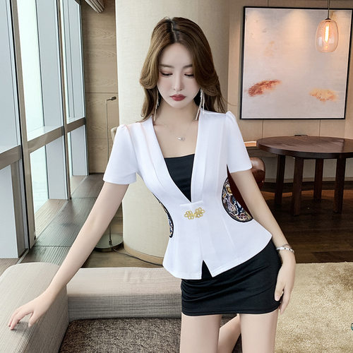 足浴技师V领短袖修身工作服套装