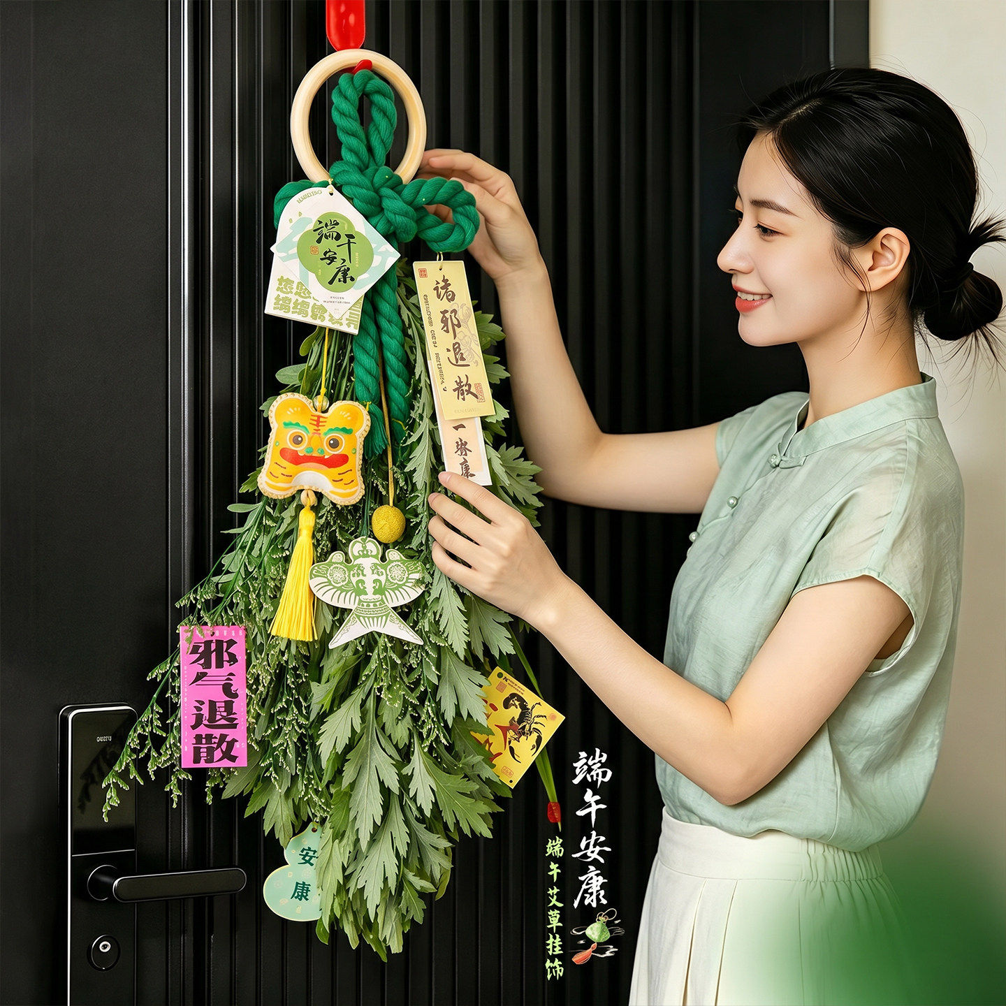 端午节半干艾草挂件手工diy装饰菖蒲花束挂饰商场氛围场景布置用