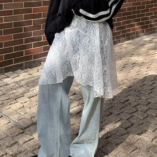 叠裙蕾丝裙 风格 牛仔裤 屁股窗帘纱布女士下摆盖臀裙2026春夏日式
