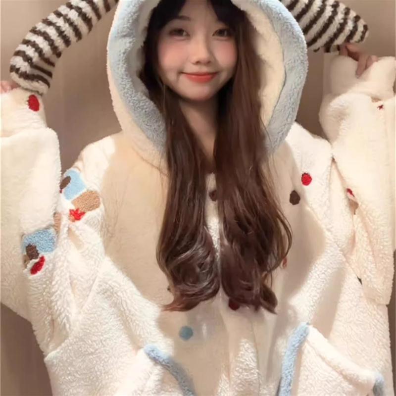 腊肠狗睡衣女款秋冬季珊瑚绒加厚连帽可爱卡通冬天家居服睡袍浴袍