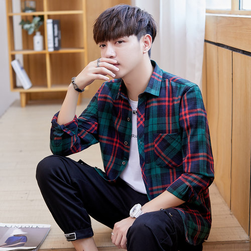 2024长袖男士衬衫秋季格子