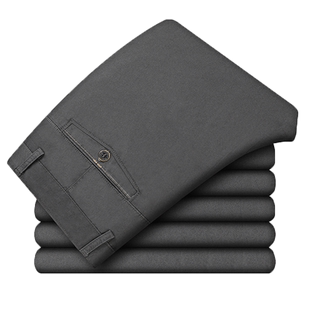 纯棉秋冬高腰直筒中老年人男士休闲裤宽松深档爸爸裤子男加绒西裤