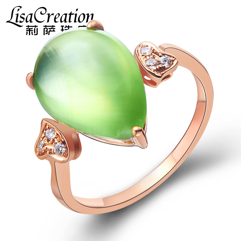 莉萨珠宝 4.6克拉天然葡萄石戒指环 18K玫瑰金镶彩色宝石钻石女戒