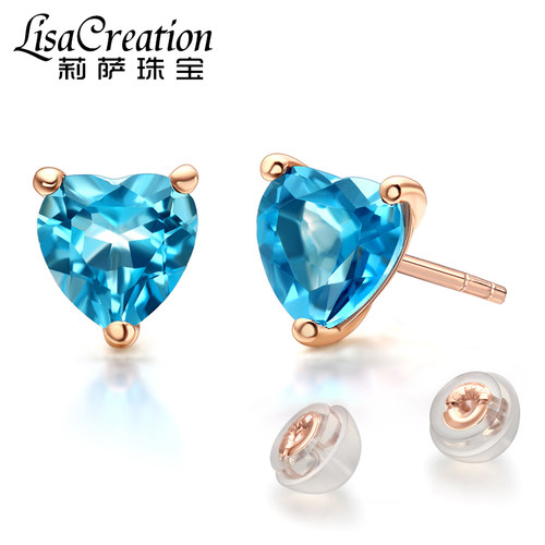 莉萨心形克拉瑞士蓝托帕石耳钉