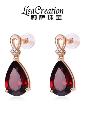 莉萨珠宝 7.45克拉天然酒红石榴石耳坠 18K黄金镶嵌钻石彩宝定制