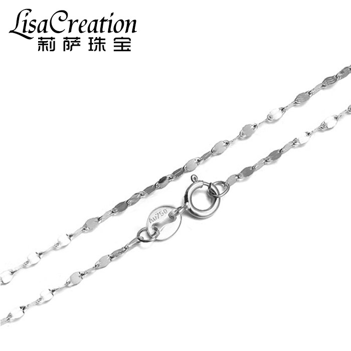 莉萨 素金链子锁骨链白18K金项链瓦片链子40cm16寸女款 白金项链