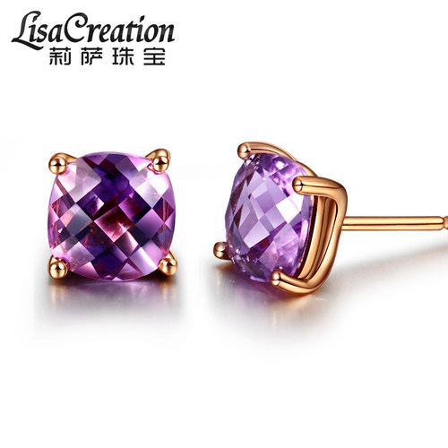 珠宝天然水晶耳钉18k宝石耳环