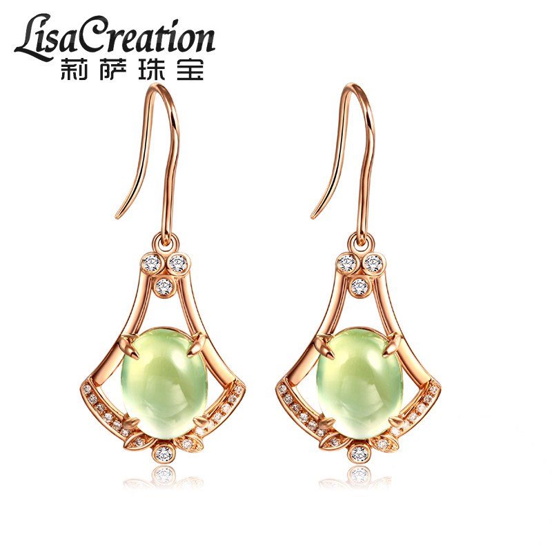 莉萨珠宝 4.1克拉天然葡萄石耳环 18K金彩色宝石镶钻石耳坠耳钉女