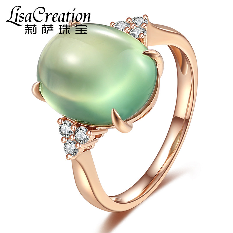 莉萨珠宝 6.6克拉天然葡萄石戒指 18K玫瑰金定制彩色宝石钻戒女戒