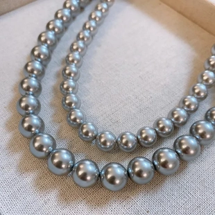 925纯银元宝扣真多麻灰珍珠项链强光锁骨链天然澳母贝壳几何元素