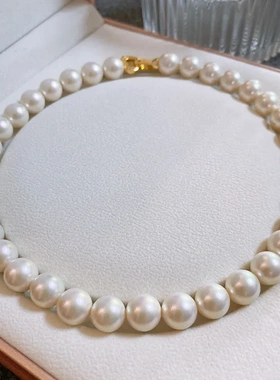 澳母贝壳澳白超大颗珍珠项链女气质S925金色爱心扣毛衣链澳白珍珠