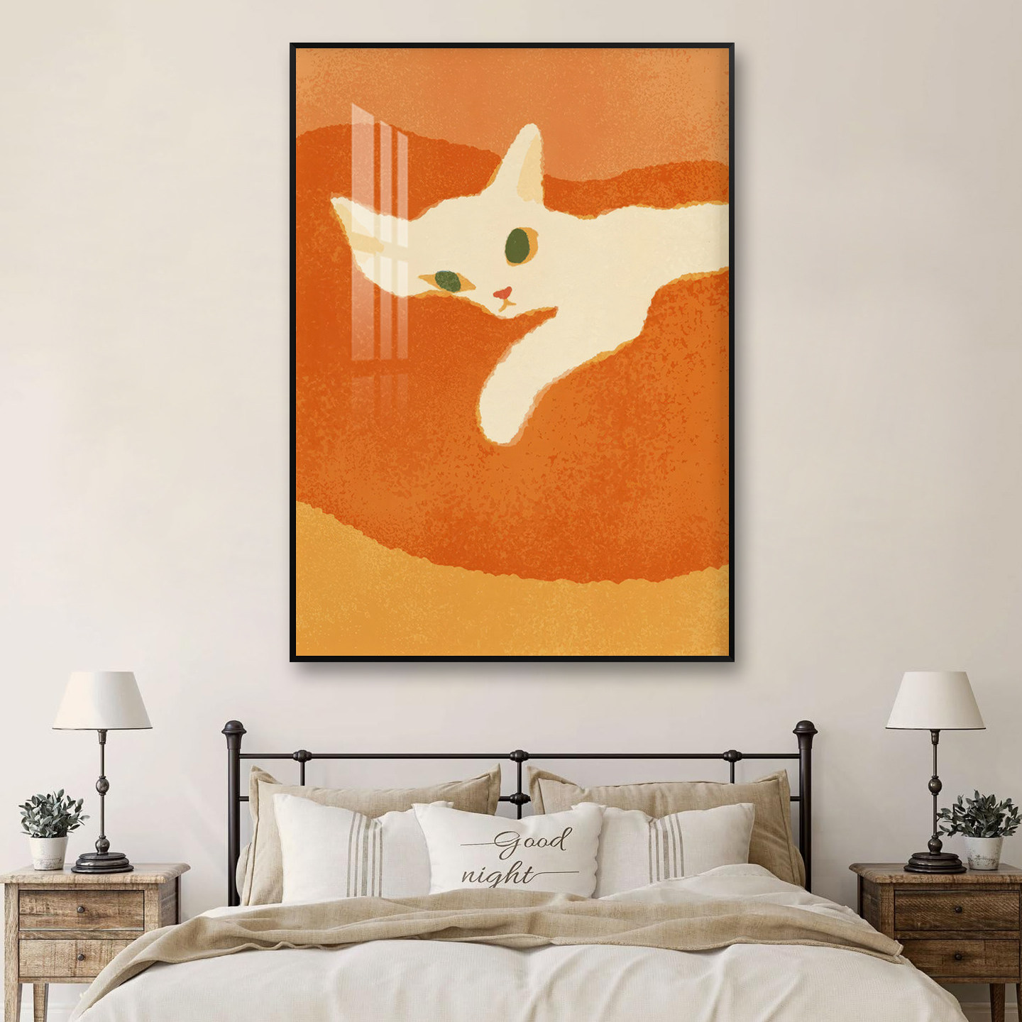可爱猫咪挂画沙发背景墙电表箱客厅装饰画卧室卡通简约艺术油画