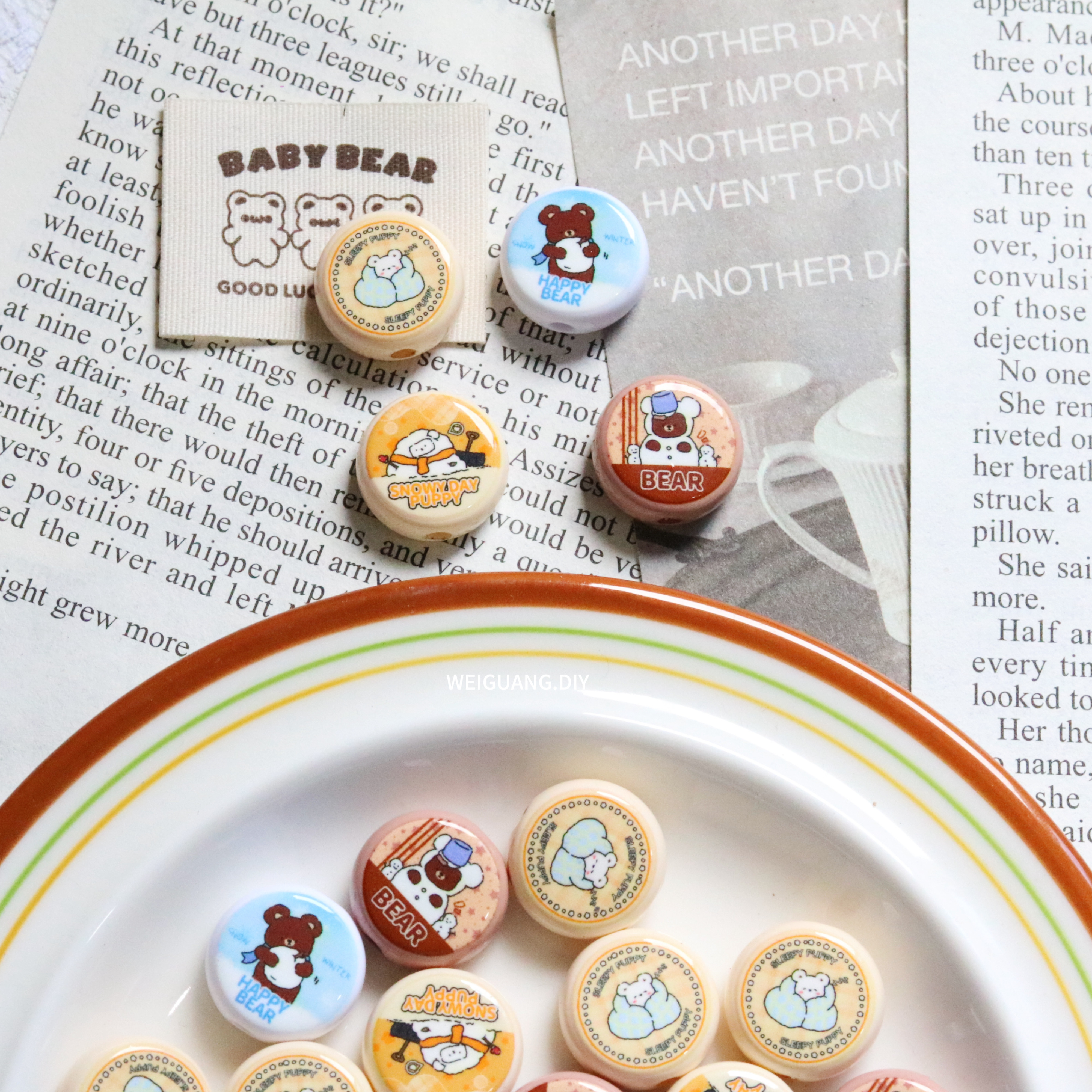 可爱小熊雪人圆片串珠亚克力通孔印花DIY手机链钥匙链包挂件饰品,居家布艺,珠子/钻饰/花朵等配饰,淘宝优惠券,粉丝福利购,淘宝优惠卷