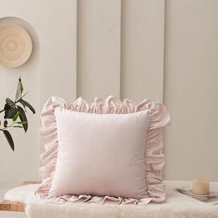 ins荷叶花边抱枕套绒款45x45cm奶油少女心马卡龙沙发靠垫床头靠枕