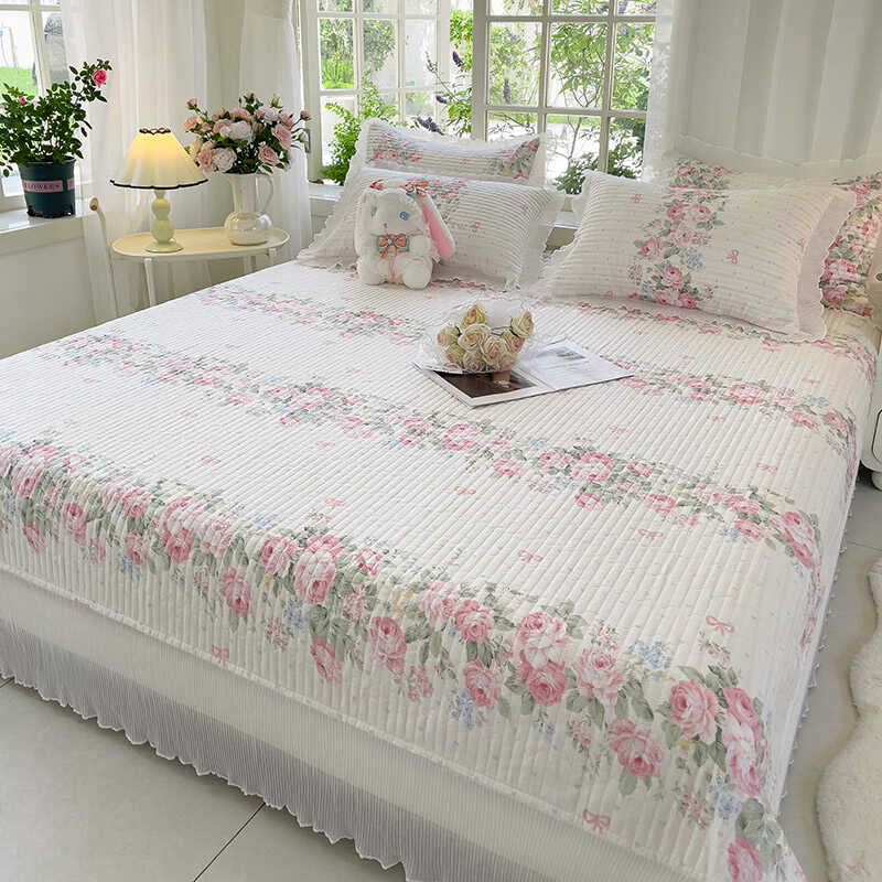 纯棉床盖三件套夹棉加厚床单