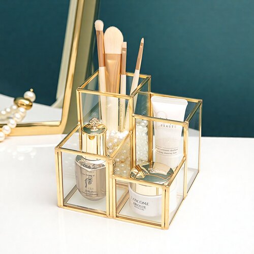 桌面化妆刷桶玻璃美妆收纳盒